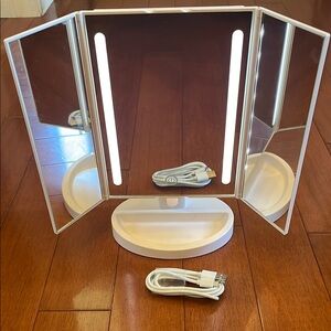 Tri-Fold LED Vanity Mirror with USB Cable